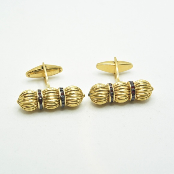 SOLD Lucien Piccard 14K With Garnets Cufflinks - Picture 2 of 4